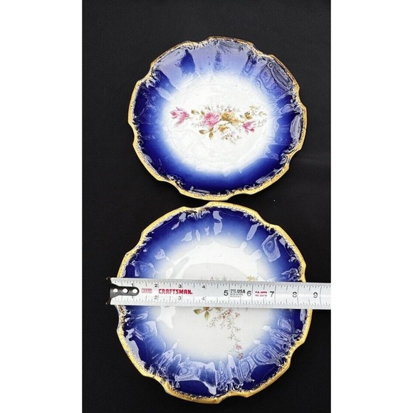 J & C Limoges Beautiful Antique Cobalt Blue & Floral Hand Painted Plates -A12 - Picture 3 of 7